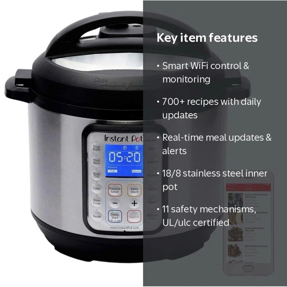 instant pot with smart Wi-Fi 6 Quart Electric Pressure Silver Open Box
